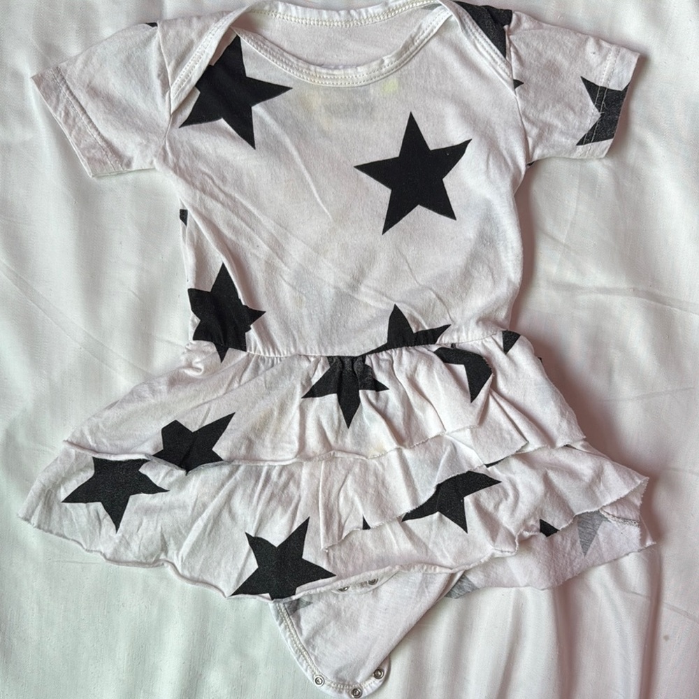 Nununu - White Baby Dress with Black Stars